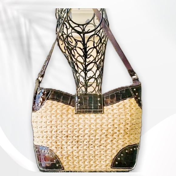 Brighton Straw & Croc Embossed Studded Bag - Picture 6 of 15